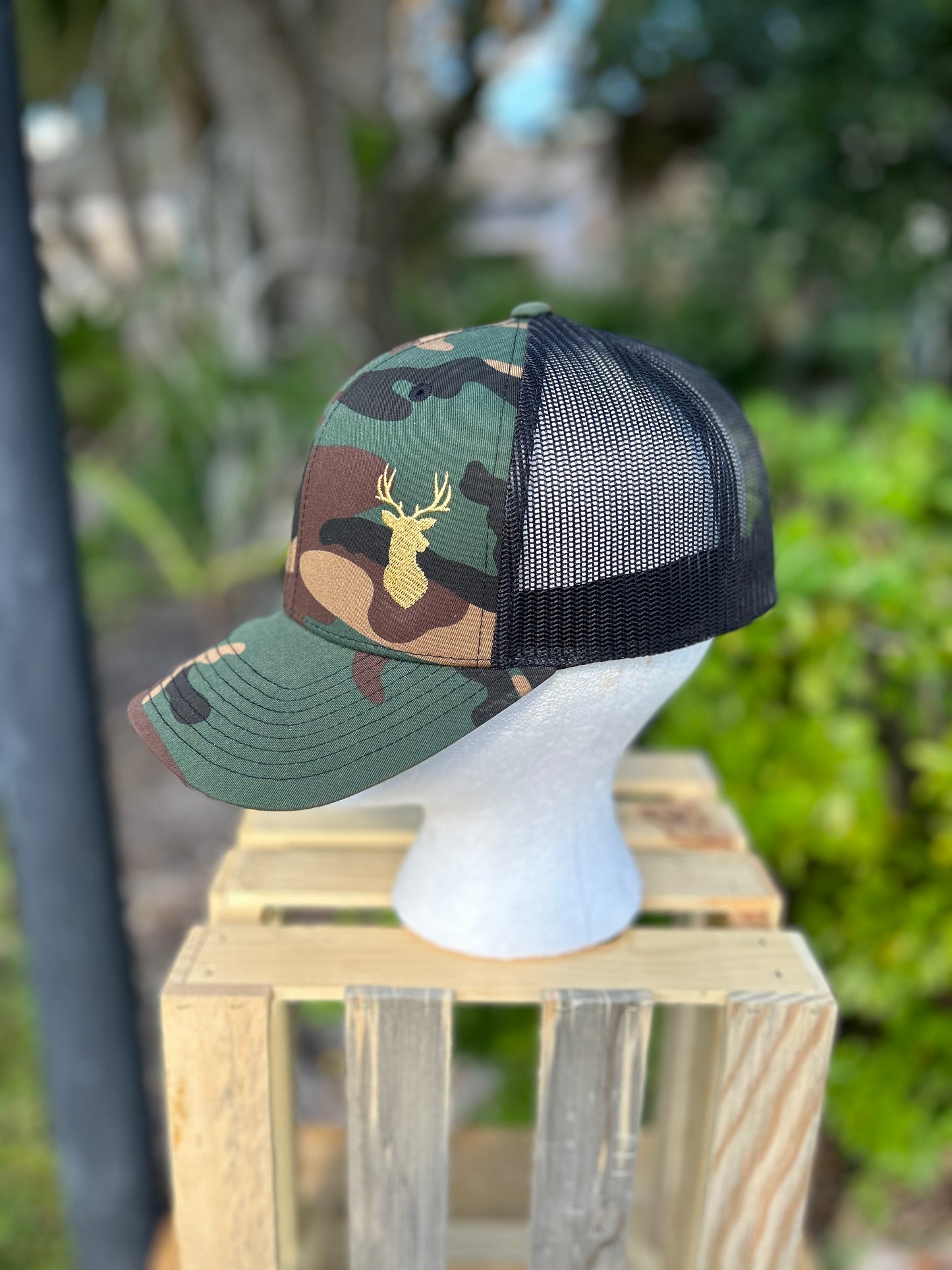 Camo Buck “Deer” Head Trucker Hat