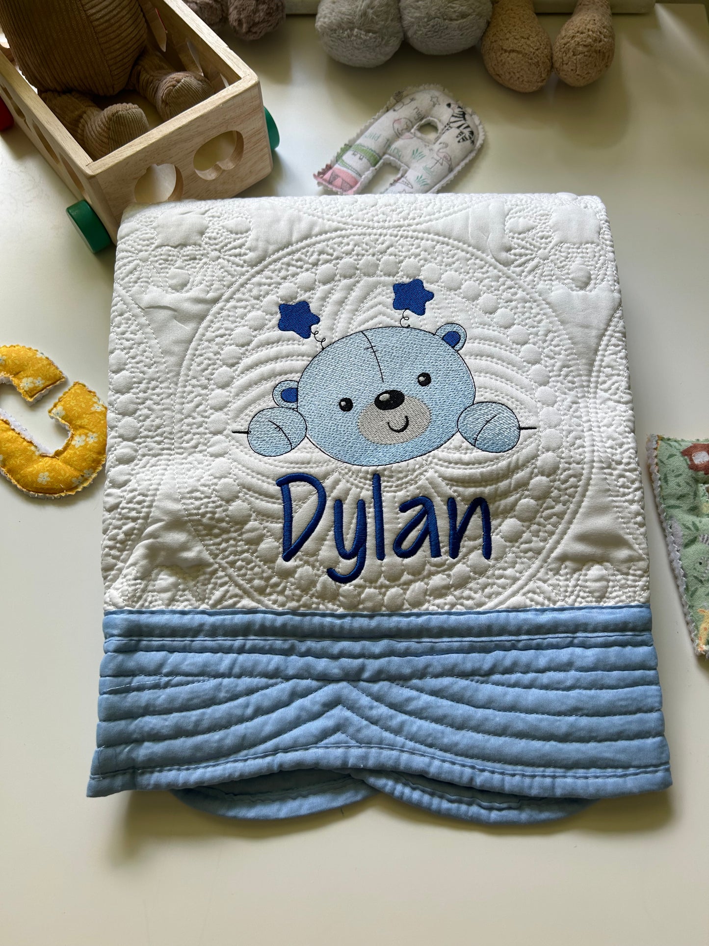 "Happy Baby Bear" Heirloom Baby Quilt