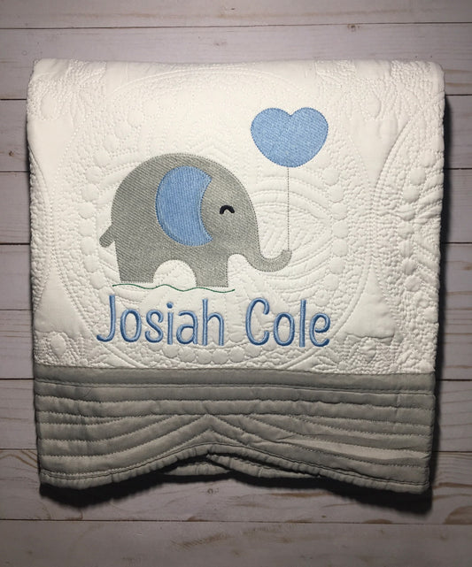 "Happy Elephant" Heirloom Baby Quilt