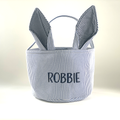 Embroidered Blue Seersucker Easter Basket with Bunny Ears