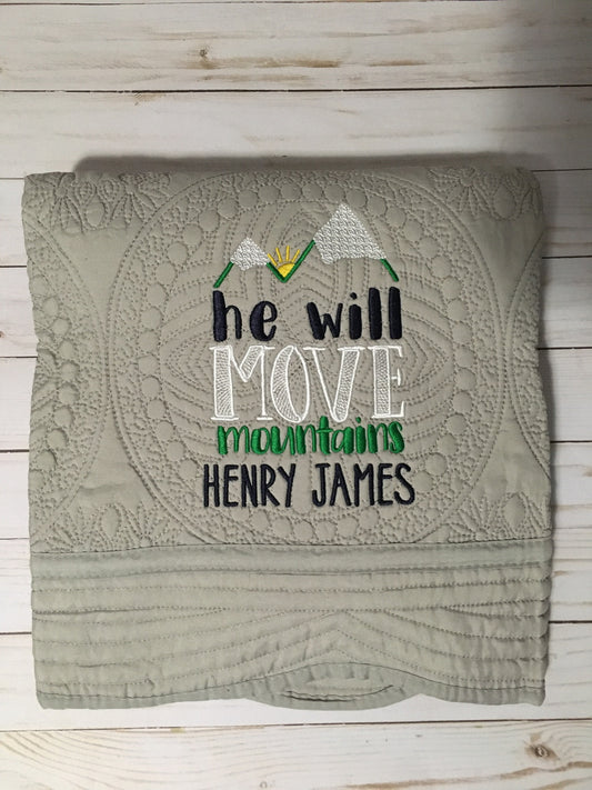 "He Will Move Mountains" Heirloom Baby Quilt